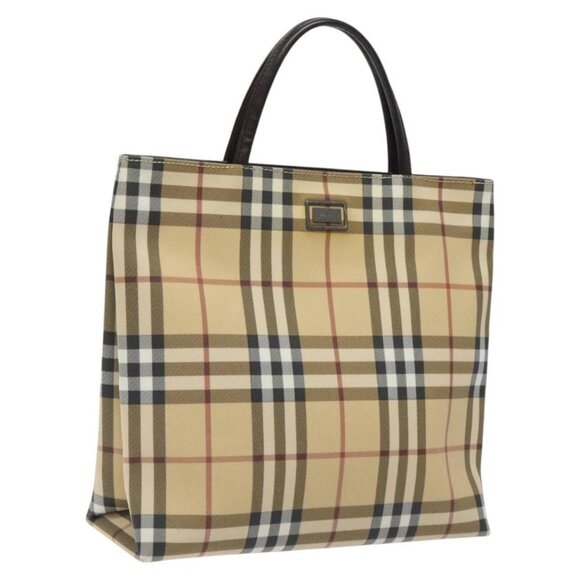 BURBERRY Nova Check Hand Bag PVC Leather Beige Silver - Picture 1 of 16